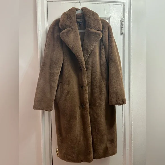 Ann Taylor Faux Fur Long Coat in Chocolate Mousse - Picture 3 of 5